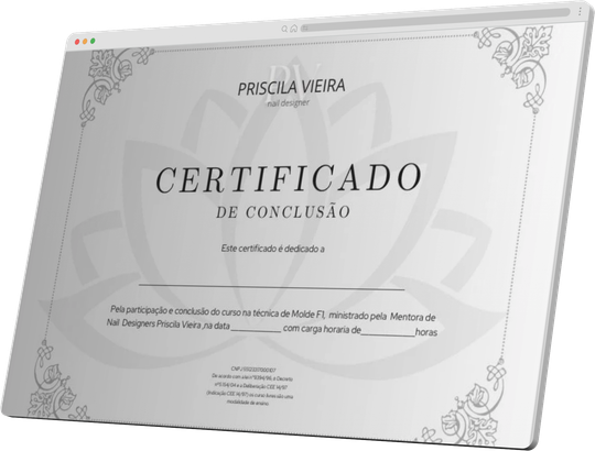 Certificado de conclusão do curso Priscila Vieira Nail Designer